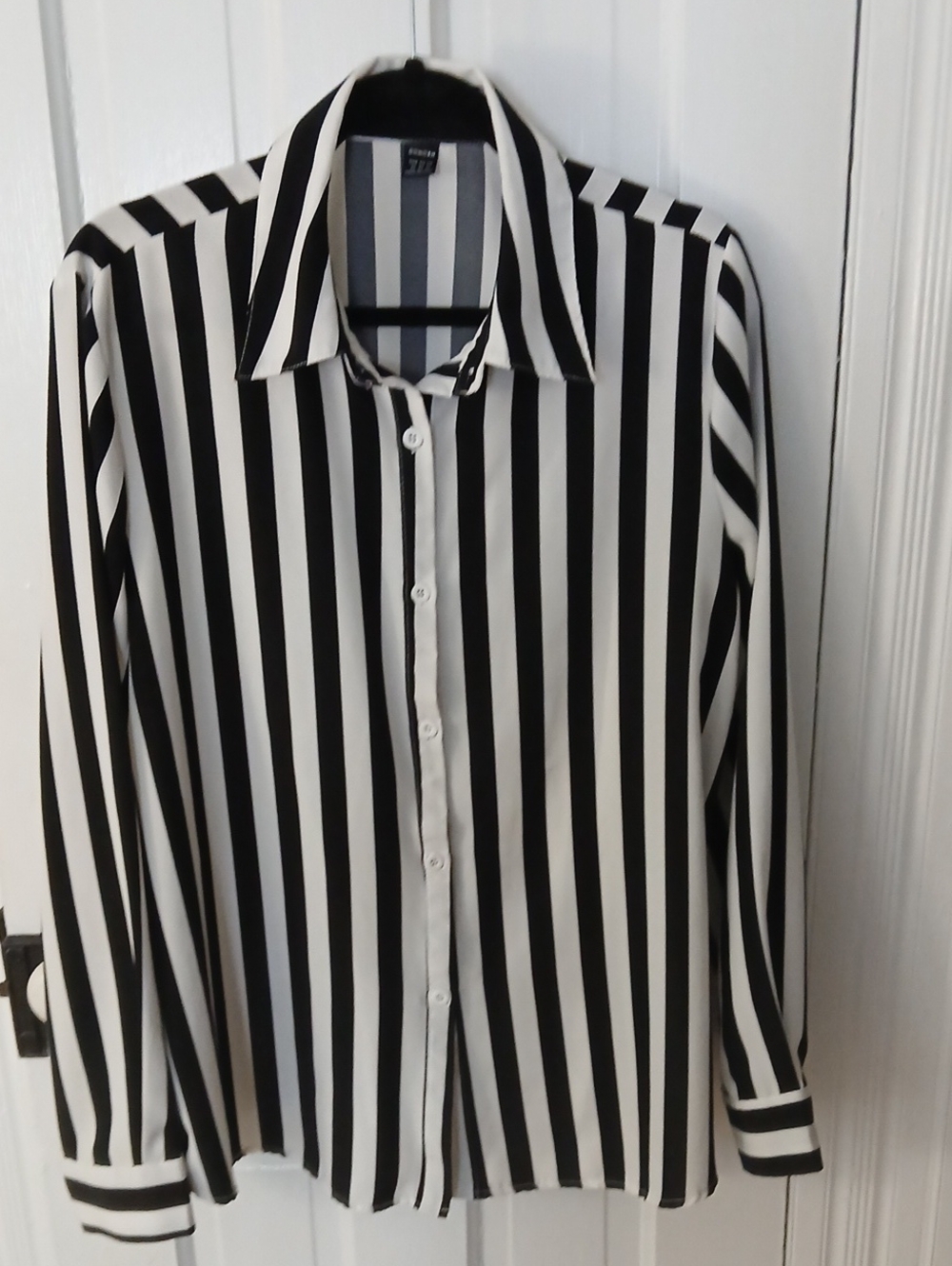 Black & White Vertical Stripe Button-Up Shirt